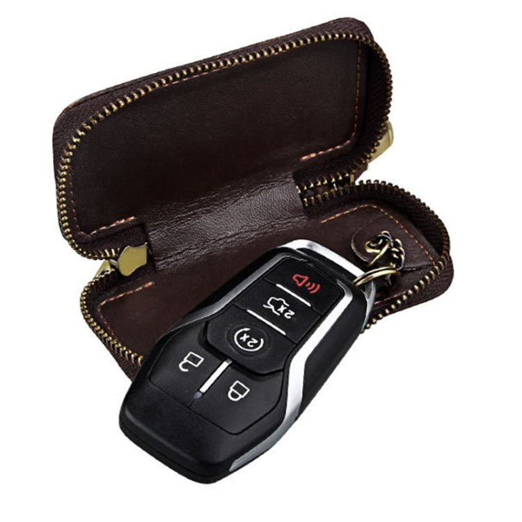 Oil Leather Hanging Waist Car Key Retro Zipper Bag(Coffee) by buy2fix