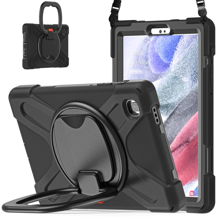 For Samsung Galaxy Tab A7 Lite T220 / T225 Silicone + PC Protective Case with Holder & Shoulder Strap(Black) - Tab A7 Lite T220 / T225 by buy2fix | Online Shopping UK | buy2fix