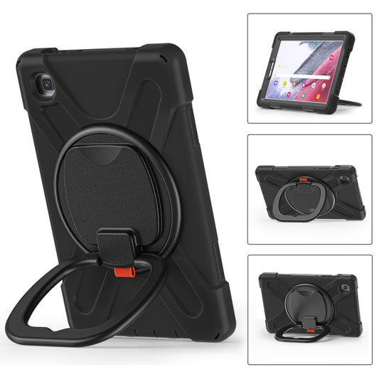 For Samsung Galaxy Tab A7 Lite T220 / T225 Silicone + PC Protective Case with Holder & Shoulder Strap(Black) by buy2fix