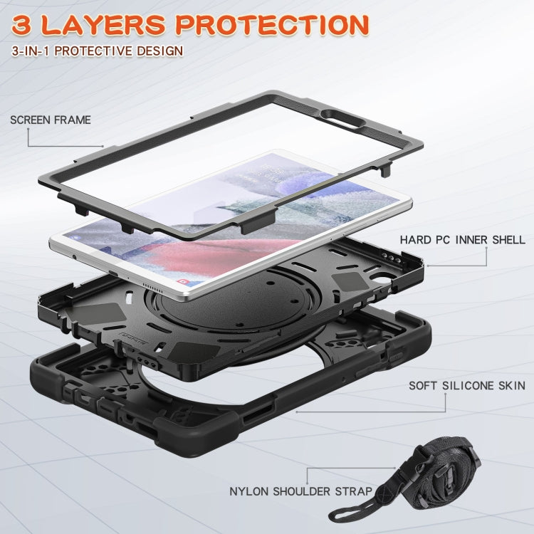 For Samsung Galaxy Tab A7 Lite T220 / T225 Silicone + PC Protective Case with Holder & Shoulder Strap(Black) - Tab A7 Lite T220 / T225 by buy2fix | Online Shopping UK | buy2fix