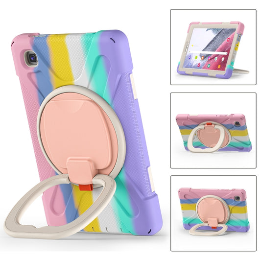 For Samsung Galaxy Tab A7 Lite T220 / T225 Silicone + PC Protective Case with Holder & Shoulder Strap(Colorful Pink) by buy2fix