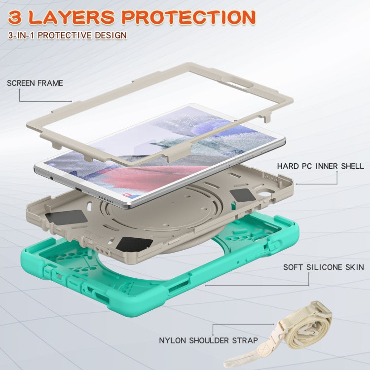 For Samsung Galaxy Tab A7 Lite T220 / T225 Silicone + PC Protective Case with Holder & Shoulder Strap(Mint Green) - Tab A7 Lite T220 / T225 by buy2fix | Online Shopping UK | buy2fix