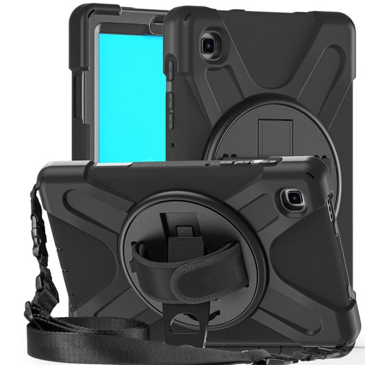 For Samsung Galaxy Tab A7 Lite T220 / T225 Silicone + PC Protective Case with Holder & Shoulder Strap(Black) by buy2fix
