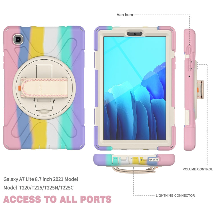 For Samsung Galaxy Tab A7 Lite T220 / T225 Silicone + PC Protective Case with Holder & Shoulder Strap(Colorful Pink) - Tab A7 Lite T220 / T225 by buy2fix | Online Shopping UK | buy2fix