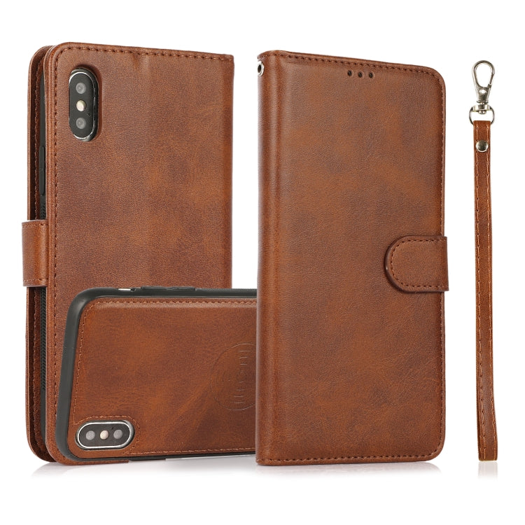 For iPhone X / XS Calf Texture 2 in 1 Detachable Magnetic Back Cover Horizontal Flip Leather Case with Holder & Card Slots & Wallet & Photo Frame(Brown) - More iPhone Cases by buy2fix | Online Shopping UK | buy2fix