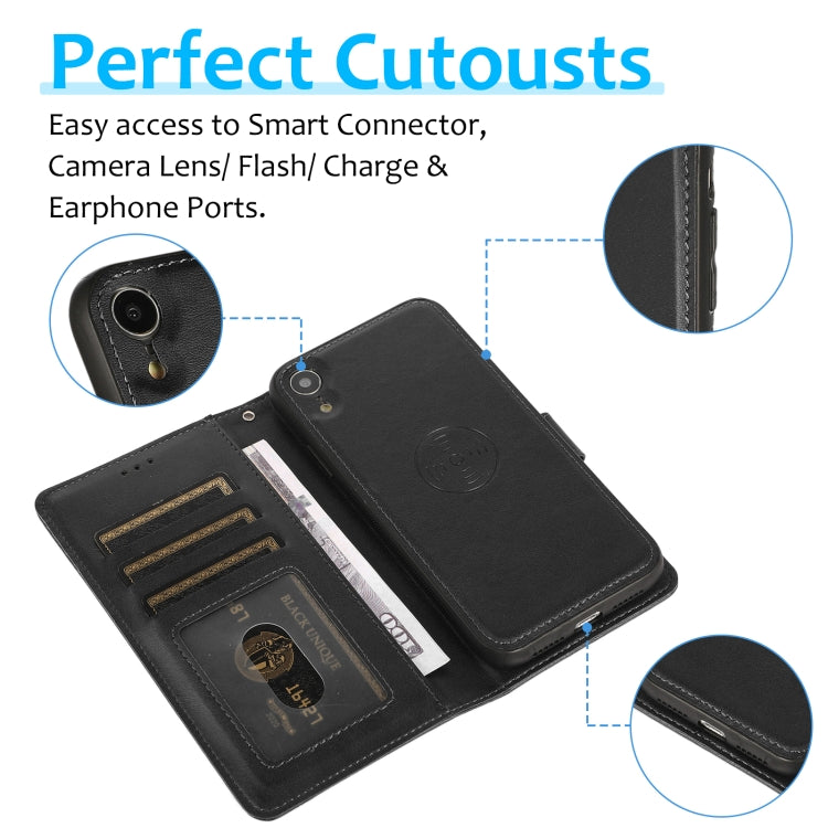 For iPhone XR Calf Texture 2 in 1 Detachable Magnetic Back Cover Horizontal Flip Leather Case with Holder & Card Slots & Wallet & Photo Frame(Black) - More iPhone Cases by buy2fix | Online Shopping UK | buy2fix