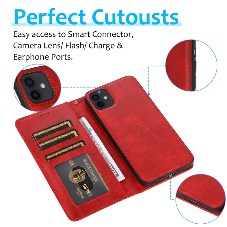 For iPhone 11 Calf Texture 2 in 1 Detachable Magnetic Back Cover Horizontal Flip Leather Case with Holder & Card Slots & Wallet & Photo Frame (Red) - iPhone 11 Cases by buy2fix | Online Shopping UK | buy2fix