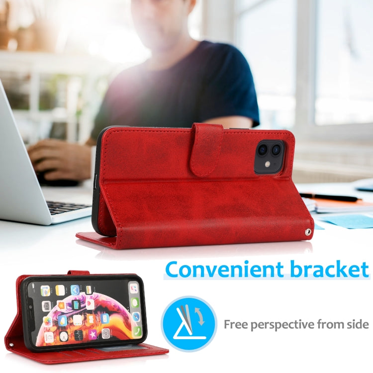 For iPhone 11 Calf Texture 2 in 1 Detachable Magnetic Back Cover Horizontal Flip Leather Case with Holder & Card Slots & Wallet & Photo Frame (Red) - iPhone 11 Cases by buy2fix | Online Shopping UK | buy2fix