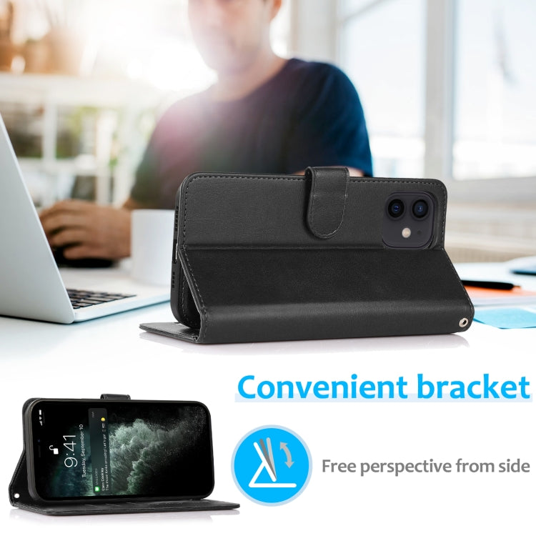 For iPhone 12 mini Calf Texture 2 in 1 Detachable Magnetic Back Cover Horizontal Flip Leather Case with Holder & Card Slots & Wallet & Photo Frame (Black) - iPhone 12 mini Cases by buy2fix | Online Shopping UK | buy2fix