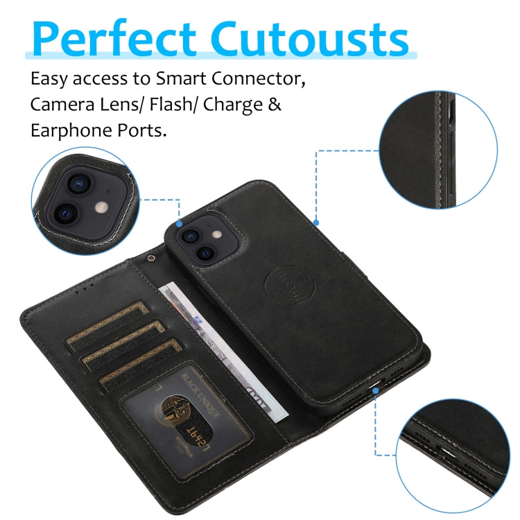 For iPhone 12 mini Calf Texture 2 in 1 Detachable Magnetic Back Cover Horizontal Flip Leather Case with Holder & Card Slots & Wallet & Photo Frame (Black) - iPhone 12 mini Cases by buy2fix | Online Shopping UK | buy2fix