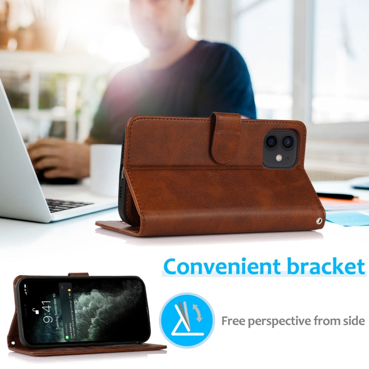 For iPhone 12 mini Calf Texture 2 in 1 Detachable Magnetic Back Cover Horizontal Flip Leather Case with Holder & Card Slots & Wallet & Photo Frame (Brown) - iPhone 12 mini Cases by buy2fix | Online Shopping UK | buy2fix