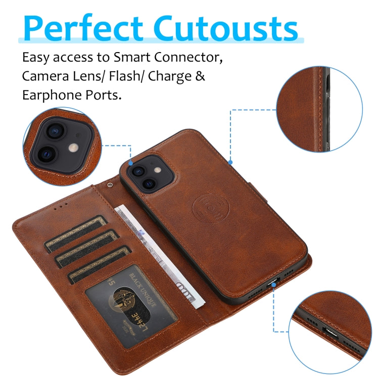 For iPhone 12 mini Calf Texture 2 in 1 Detachable Magnetic Back Cover Horizontal Flip Leather Case with Holder & Card Slots & Wallet & Photo Frame (Brown) - iPhone 12 mini Cases by buy2fix | Online Shopping UK | buy2fix