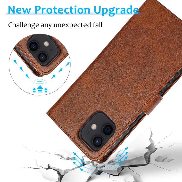 For iPhone 12 mini Calf Texture 2 in 1 Detachable Magnetic Back Cover Horizontal Flip Leather Case with Holder & Card Slots & Wallet & Photo Frame (Brown) - iPhone 12 mini Cases by buy2fix | Online Shopping UK | buy2fix