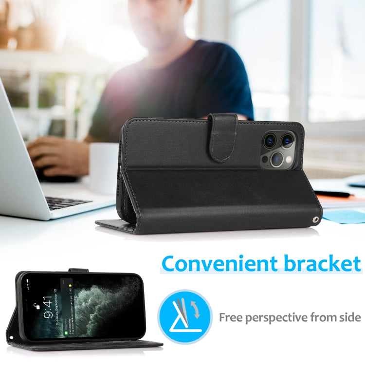 For iPhone 12 / 12 Pro Calf Texture 2 in 1 Detachable Magnetic Back Cover Horizontal Flip Leather Case with Holder & Card Slots & Wallet & Photo Frame(Black) - iPhone 12 / 12 Pro Cases by buy2fix | Online Shopping UK | buy2fix