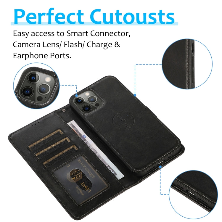 For iPhone 12 / 12 Pro Calf Texture 2 in 1 Detachable Magnetic Back Cover Horizontal Flip Leather Case with Holder & Card Slots & Wallet & Photo Frame(Black) - iPhone 12 / 12 Pro Cases by buy2fix | Online Shopping UK | buy2fix