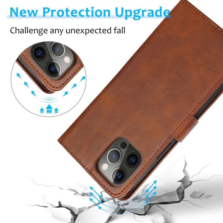 For iPhone 12 / 12 Pro Calf Texture 2 in 1 Detachable Magnetic Back Cover Horizontal Flip Leather Case with Holder & Card Slots & Wallet & Photo Frame(Brown) - iPhone 12 / 12 Pro Cases by buy2fix | Online Shopping UK | buy2fix