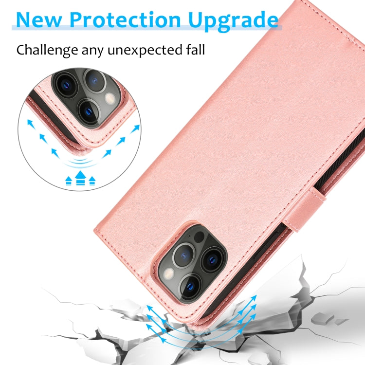 For iPhone 12 / 12 Pro Calf Texture 2 in 1 Detachable Magnetic Back Cover Horizontal Flip Leather Case with Holder & Card Slots & Wallet & Photo Frame(Rose Gold) by buy2fix