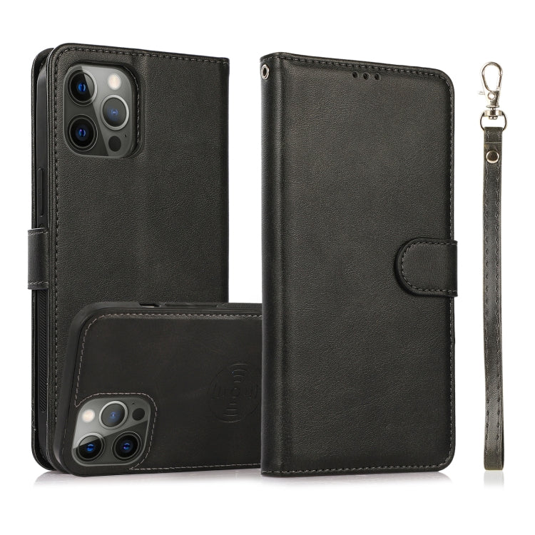 For iPhone 12 Pro Max Calf Texture 2 in 1 Detachable Magnetic Back Cover Horizontal Flip Leather Case with Holder & Card Slots & Wallet & Photo Frame(Black) - iPhone 12 Pro Max Cases by buy2fix | Online Shopping UK | buy2fix