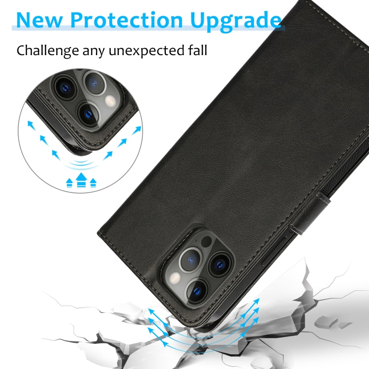 For iPhone 12 Pro Max Calf Texture 2 in 1 Detachable Magnetic Back Cover Horizontal Flip Leather Case with Holder & Card Slots & Wallet & Photo Frame(Black) - iPhone 12 Pro Max Cases by buy2fix | Online Shopping UK | buy2fix