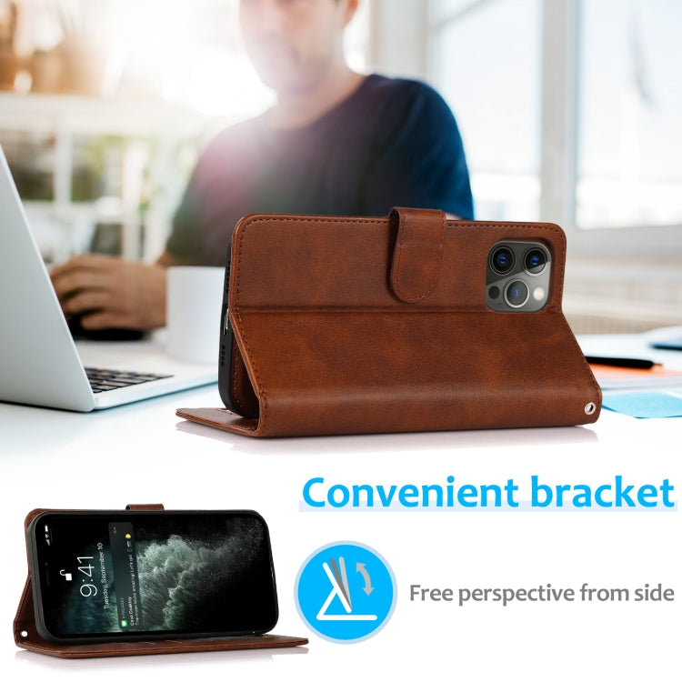 For iPhone 12 Pro Max Calf Texture 2 in 1 Detachable Magnetic Back Cover Horizontal Flip Leather Case with Holder & Card Slots & Wallet & Photo Frame(Brown) - iPhone 12 Pro Max Cases by buy2fix | Online Shopping UK | buy2fix