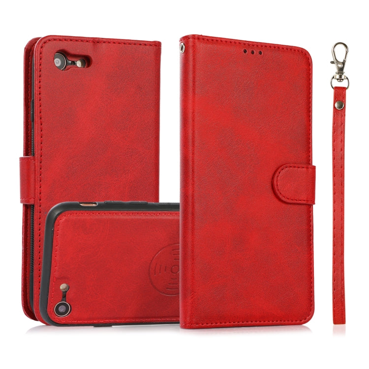 For iPhone SE 2022 / SE 2020 / 8 / 7 Calf Texture 2 in 1 Detachable Magnetic Back Cover Horizontal Flip Leather Case with Holder & Card Slots & Wallet & Photo Frame(Red) - iPhone SE 2022 / 2020 / 8 / 7 Cases by buy2fix | Online Shopping UK | buy2fix