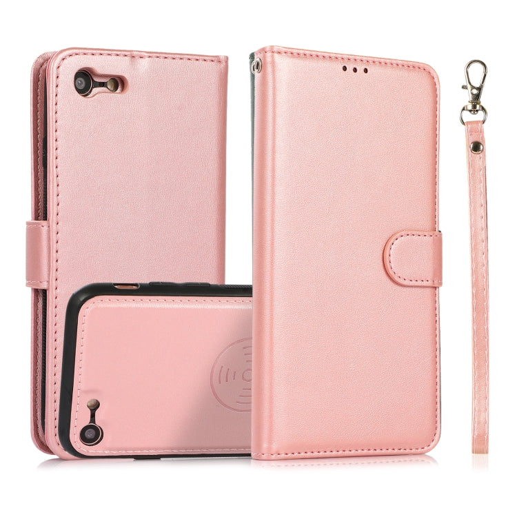 For iPhone SE 2022 / SE 2020 / 8 / 7 Calf Texture 2 in 1 Detachable Magnetic Back Cover Horizontal Flip Leather Case with Holder & Card Slots & Wallet & Photo Frame(Rose Gold) - iPhone SE 2022 / 2020 / 8 / 7 Cases by buy2fix | Online Shopping UK | buy2fix