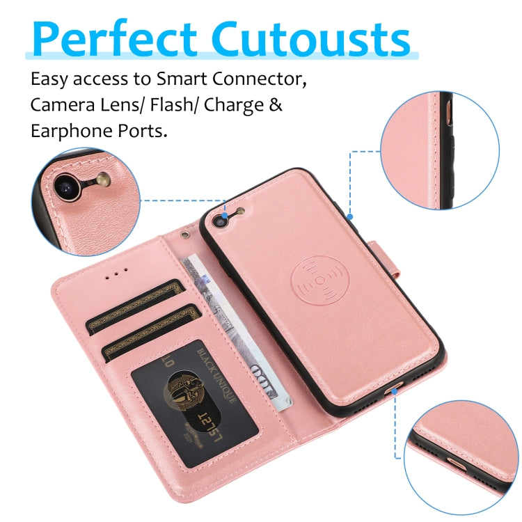 For iPhone SE 2022 / SE 2020 / 8 / 7 Calf Texture 2 in 1 Detachable Magnetic Back Cover Horizontal Flip Leather Case with Holder & Card Slots & Wallet & Photo Frame(Rose Gold) - iPhone SE 2022 / 2020 / 8 / 7 Cases by buy2fix | Online Shopping UK | buy2fix