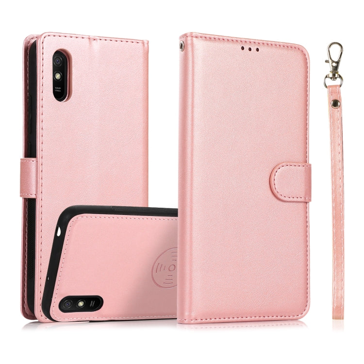 For Xiaomi Redmi 9A Calf Texture 2 in 1 Detachable Magnetic Back Cover Horizontal Flip Leather Case with Holder & Card Slots & Wallet & Photo Frame(Rose Gold) - Xiaomi Cases by buy2fix | Online Shopping UK | buy2fix