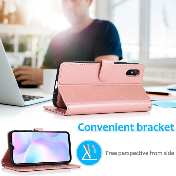 For Xiaomi Redmi 9A Calf Texture 2 in 1 Detachable Magnetic Back Cover Horizontal Flip Leather Case with Holder & Card Slots & Wallet & Photo Frame(Rose Gold) - Xiaomi Cases by buy2fix | Online Shopping UK | buy2fix