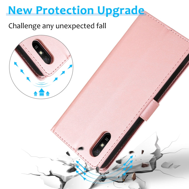 For Xiaomi Redmi 9A Calf Texture 2 in 1 Detachable Magnetic Back Cover Horizontal Flip Leather Case with Holder & Card Slots & Wallet & Photo Frame(Rose Gold) - Xiaomi Cases by buy2fix | Online Shopping UK | buy2fix