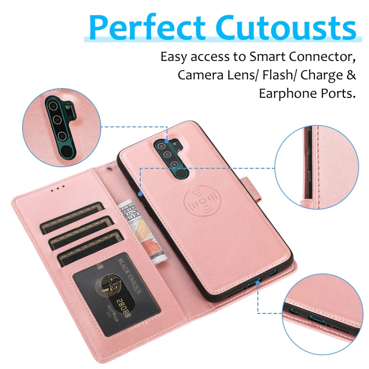 For Xiaomi Redmi Note 8 Pro Calf Texture 2 in 1 Detachable Magnetic Back Cover Horizontal Flip Leather Case with Holder & Card Slots & Wallet & Photo Frame(Rose Gold) - Xiaomi Cases by buy2fix | Online Shopping UK | buy2fix