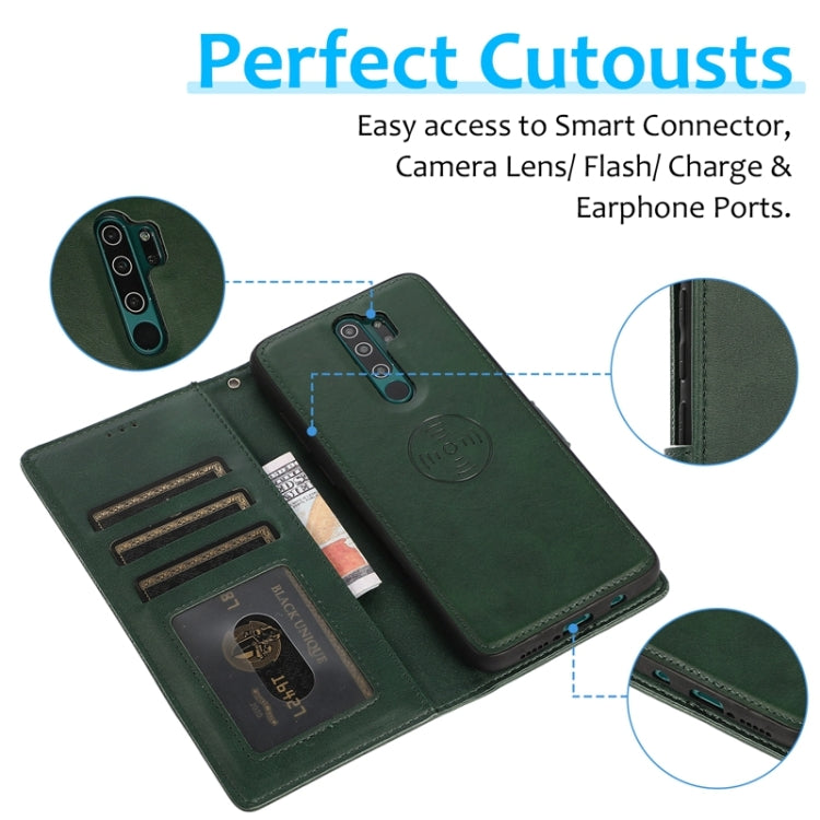 For Xiaomi Redmi Note 8 Pro Calf Texture 2 in 1 Detachable Magnetic Back Cover Horizontal Flip Leather Case with Holder & Card Slots & Wallet & Photo Frame (Green) - Xiaomi Cases by buy2fix | Online Shopping UK | buy2fix
