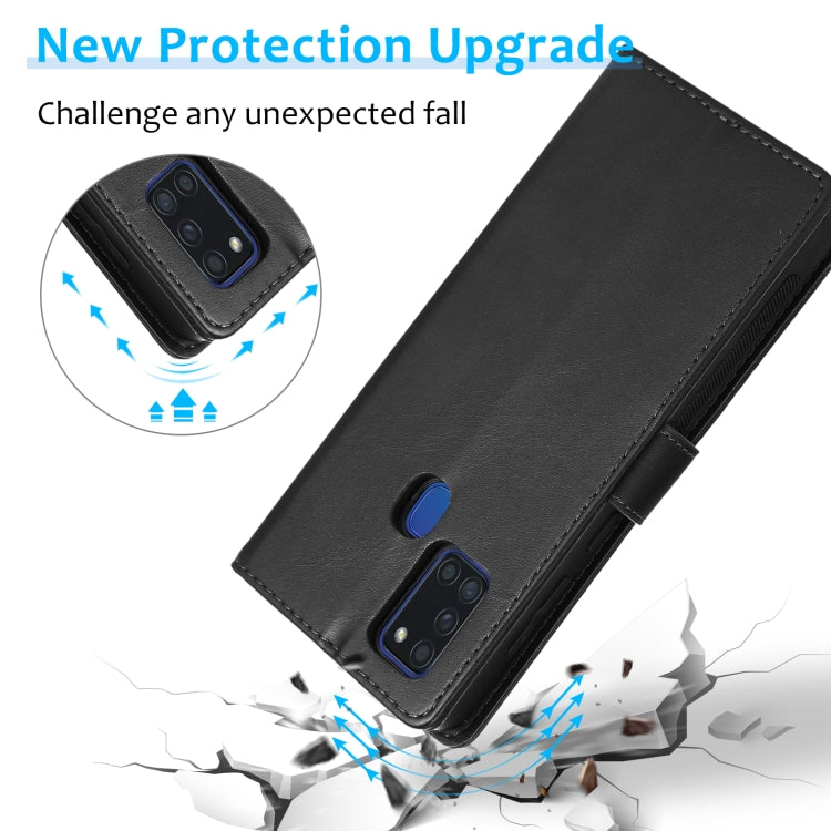 For Samsung Galaxy A21s Calf Texture 2 in 1 Detachable Magnetic Back Cover Horizontal Flip Leather Case with Holder & Card Slots & Wallet & Photo Frame(Black) by buy2fix