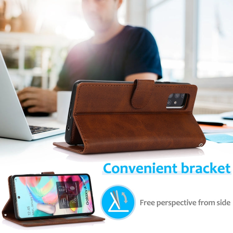 For Samsung Galaxy A71 Calf Texture 2 in 1 Detachable Magnetic Back Cover Horizontal Flip Leather Case with Holder & Card Slots & Wallet & Photo Frame(Brown) by buy2fix