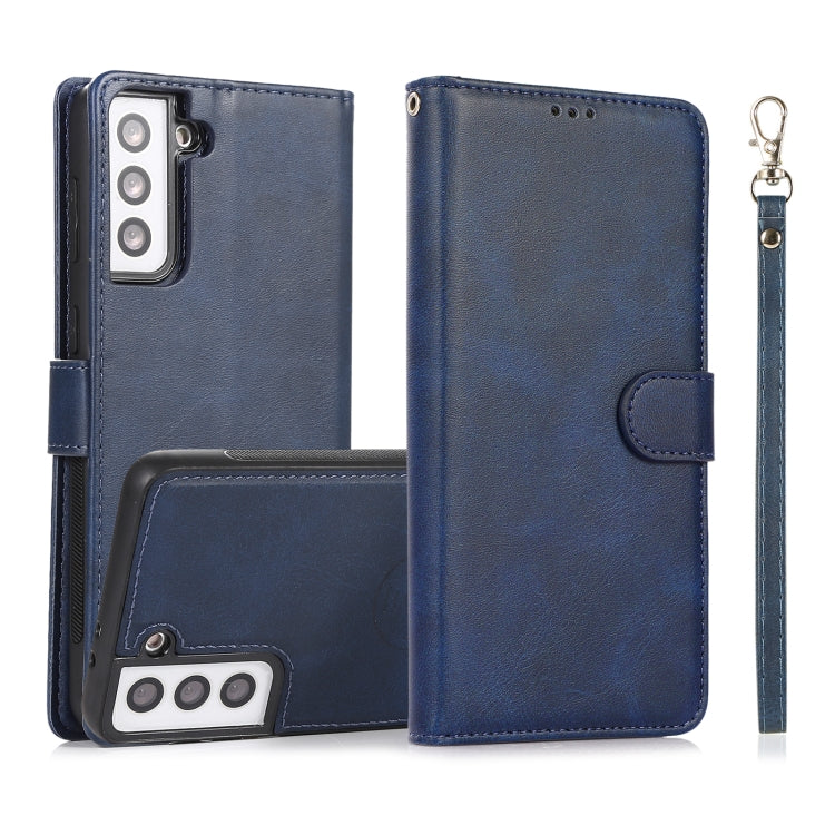 For Samsung Galaxy S21+ 5G Calf Texture 2 in 1 Detachable Magnetic Back Cover Horizontal Flip Leather Case with Holder & Card Slots & Wallet & Photo Frame(Blue) - Galaxy S21+ 5G Cases by buy2fix | Online Shopping UK | buy2fix