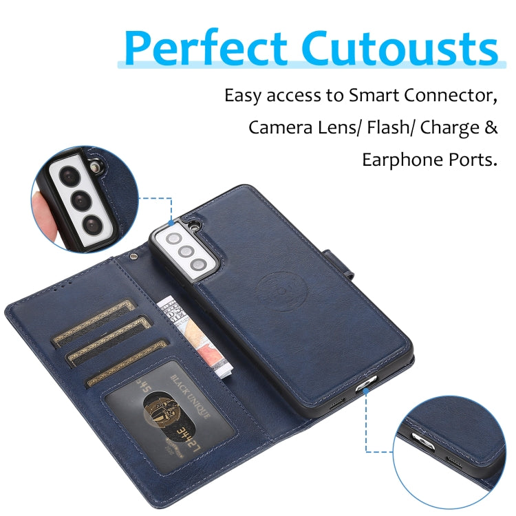 For Samsung Galaxy S21+ 5G Calf Texture 2 in 1 Detachable Magnetic Back Cover Horizontal Flip Leather Case with Holder & Card Slots & Wallet & Photo Frame(Blue) - Galaxy S21+ 5G Cases by buy2fix | Online Shopping UK | buy2fix