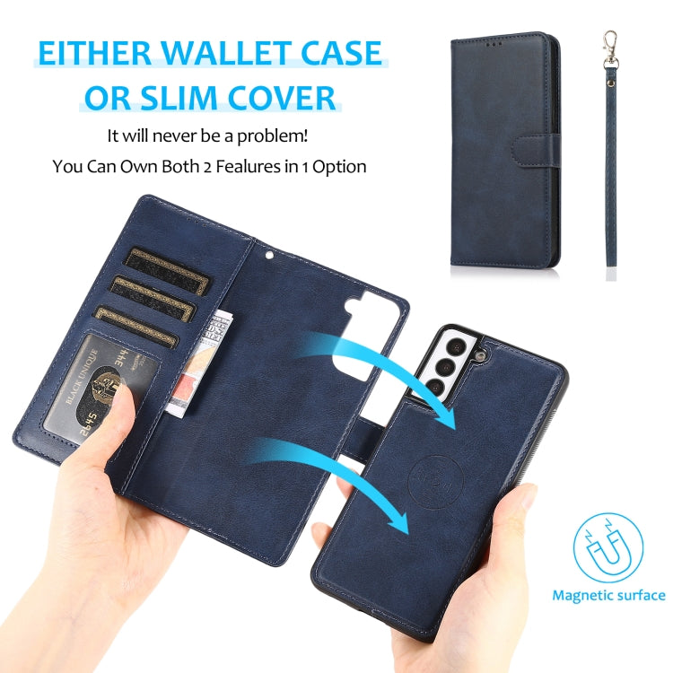 For Samsung Galaxy S21+ 5G Calf Texture 2 in 1 Detachable Magnetic Back Cover Horizontal Flip Leather Case with Holder & Card Slots & Wallet & Photo Frame(Blue) - Galaxy S21+ 5G Cases by buy2fix | Online Shopping UK | buy2fix