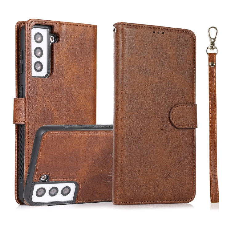 For Samsung Galaxy S21 5G Calf Texture 2 in 1 Detachable Magnetic Back Cover Horizontal Flip Leather Case with Holder & Card Slots & Wallet & Photo Frame(Brown) - Galaxy S21 5G Cases by buy2fix | Online Shopping UK | buy2fix