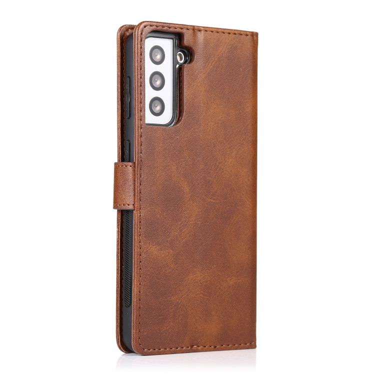 For Samsung Galaxy S21 5G Calf Texture 2 in 1 Detachable Magnetic Back Cover Horizontal Flip Leather Case with Holder & Card Slots & Wallet & Photo Frame(Brown) - Galaxy S21 5G Cases by buy2fix | Online Shopping UK | buy2fix