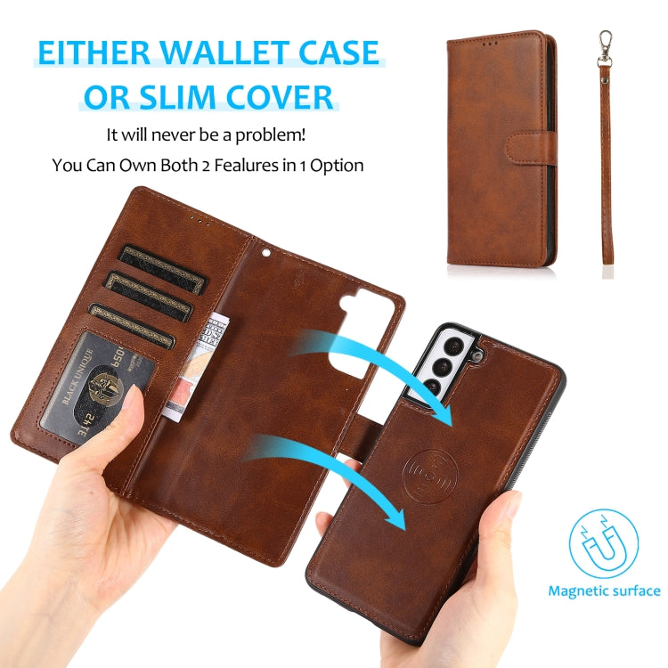 For Samsung Galaxy S21 5G Calf Texture 2 in 1 Detachable Magnetic Back Cover Horizontal Flip Leather Case with Holder & Card Slots & Wallet & Photo Frame(Brown) - Galaxy S21 5G Cases by buy2fix | Online Shopping UK | buy2fix