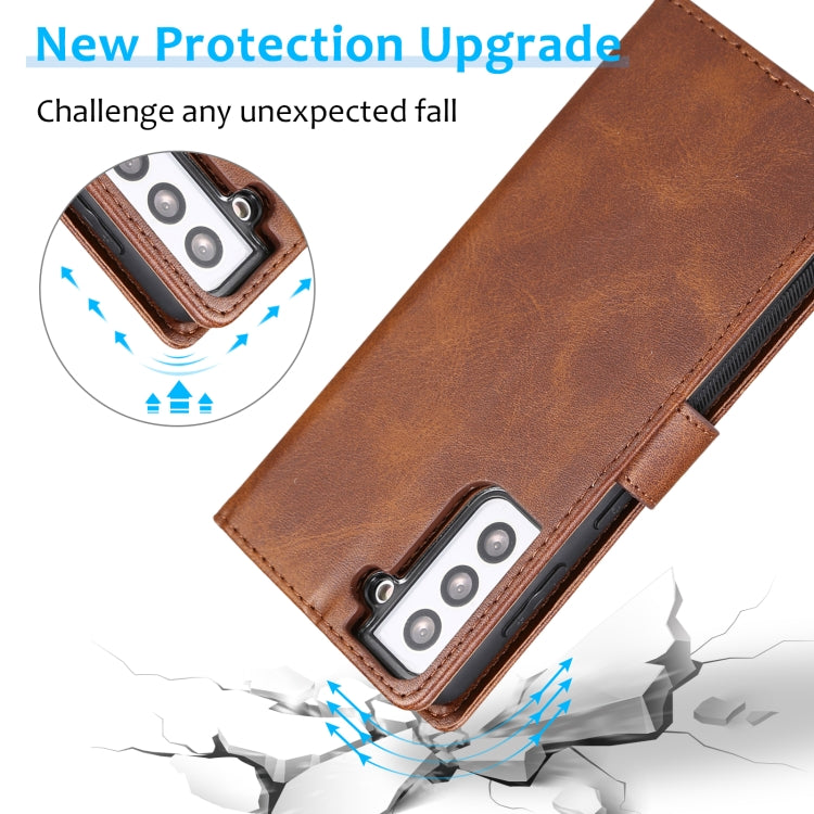 For Samsung Galaxy S21 5G Calf Texture 2 in 1 Detachable Magnetic Back Cover Horizontal Flip Leather Case with Holder & Card Slots & Wallet & Photo Frame(Brown) - Galaxy S21 5G Cases by buy2fix | Online Shopping UK | buy2fix
