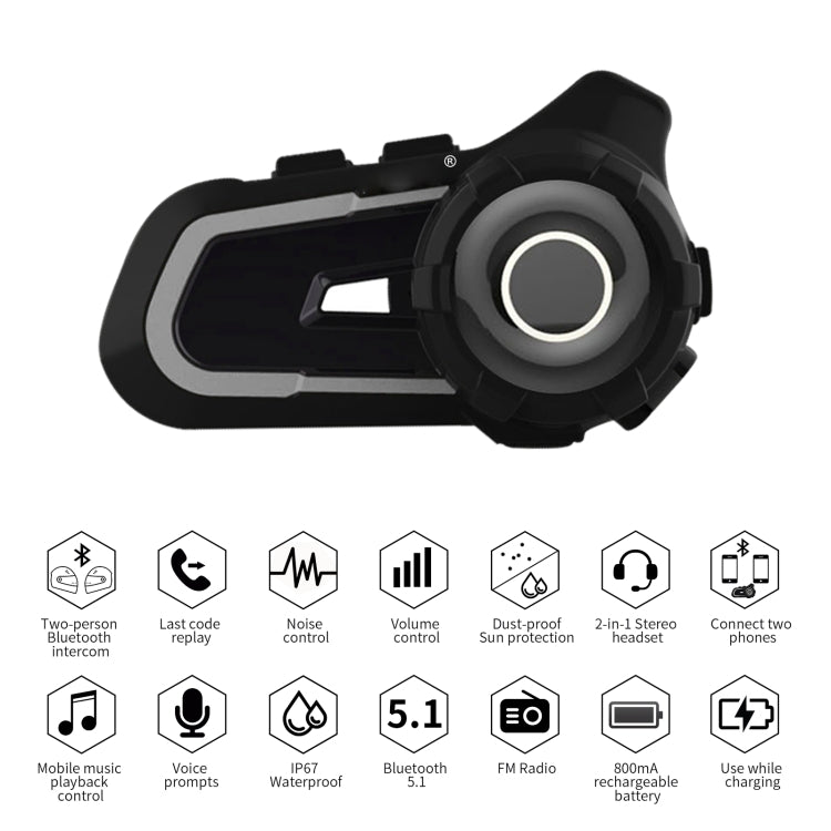 WUPP CS-1412C1 Bluetooth 5.1 S2 Motorcycle Helmet Full Duplex Bluetooth Intercom Headset Earphone(Grey) - Motorcycle Walkie Talkie by buy2fix | Online Shopping UK | buy2fix