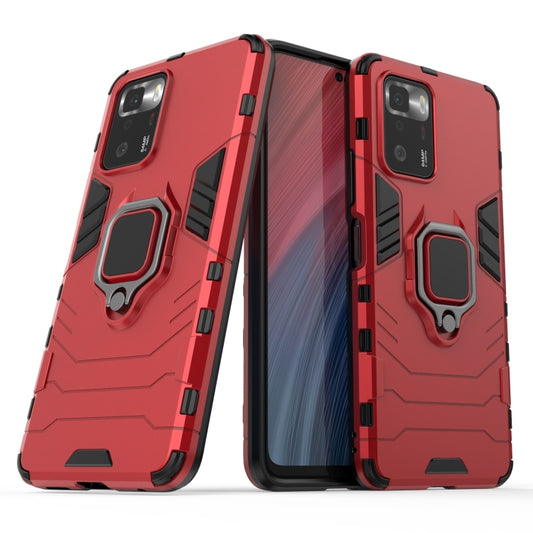 For Xiaomi Redmi Note 10 Pro 5G Shockproof PC + TPU Protective Case with Magnetic Ring Holder(Red) by buy2fix