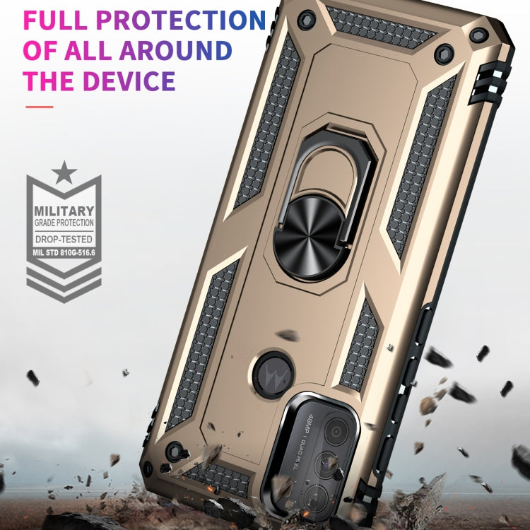 For Motorola Moto G50 Shockproof TPU + PC Protective Case with 360 Degree Rotating Holder(Gold) by buy2fix