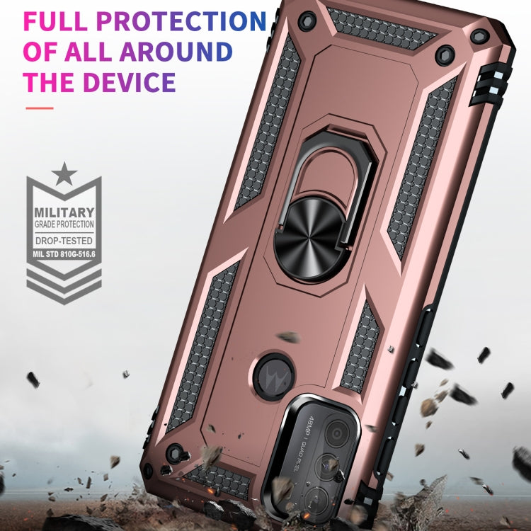 For Motorola Moto G50 Shockproof TPU + PC Protective Case with 360 Degree Rotating Holder(Rose Gold) by buy2fix