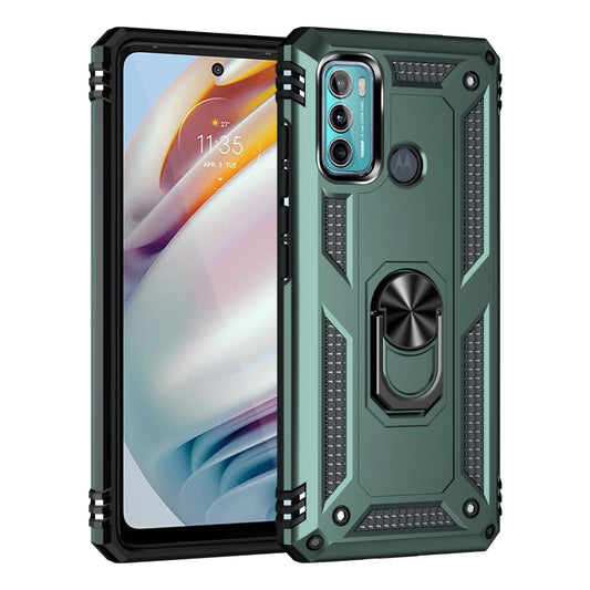 For Motorola Moto G60 / G40 Fusion Shockproof TPU + PC Protective Case with 360 Degree Rotating Holder(Dark Green) by buy2fix