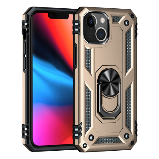 For iPhone 13 Shockproof TPU + PC Protective Case with 360 Degree Rotating Holder(Gold) by buy2fix
