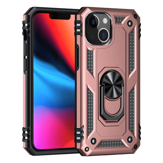 For iPhone 13 Shockproof TPU + PC Protective Case with 360 Degree Rotating Holder(Rose Gold) by buy2fix
