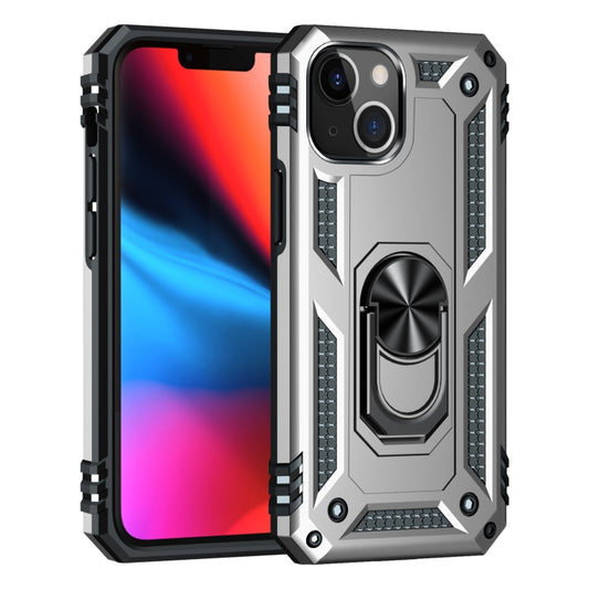 For iPhone 13 Shockproof TPU + PC Protective Case with 360 Degree Rotating Holder(Silver) by buy2fix