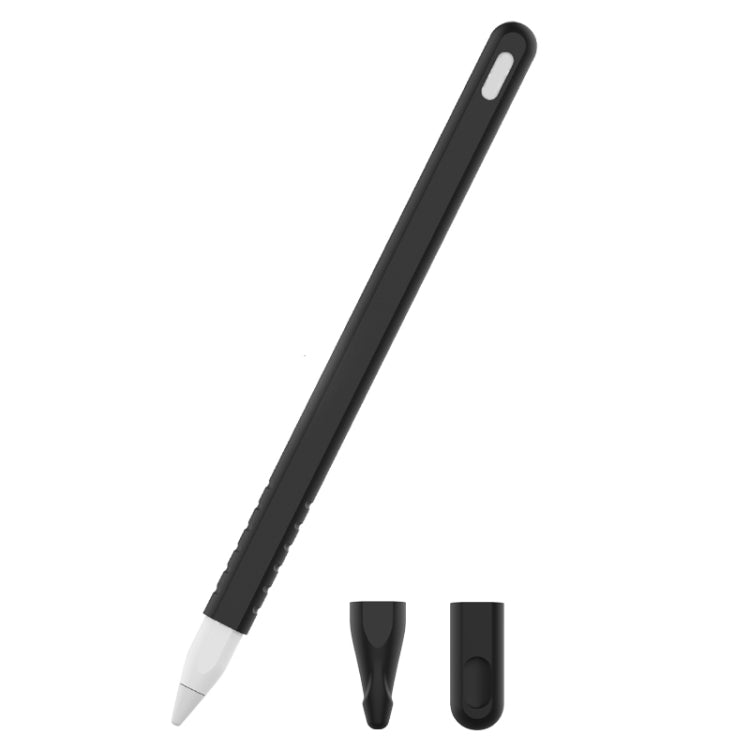 3 in 1 Pure Color Silicone Stylus Pen Protective Case Set for Apple Pencil 2(Black) - Pencil Accessories by buy2fix | Online Shopping UK | buy2fix
